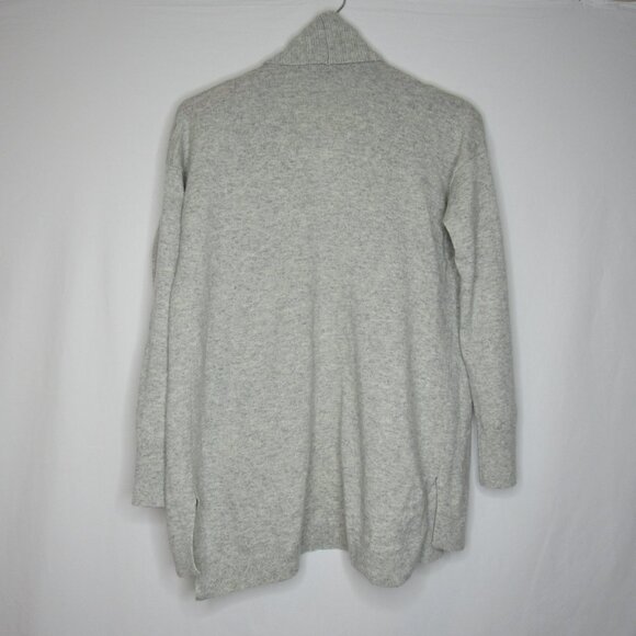 Ann Taylor Gray Ribbed Shawl Collar Open Cardigan Wool Blend Women's M Medium - Picture 7 of 8